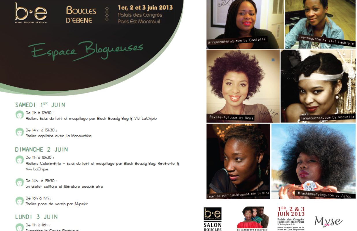 Salon BOUCLES D’EBENE : Ateliers animés par Vivi LaChipie, Black Beauty Bag, Révèle-toi, La Manouchka, Afrosomething et Hina Hundt !