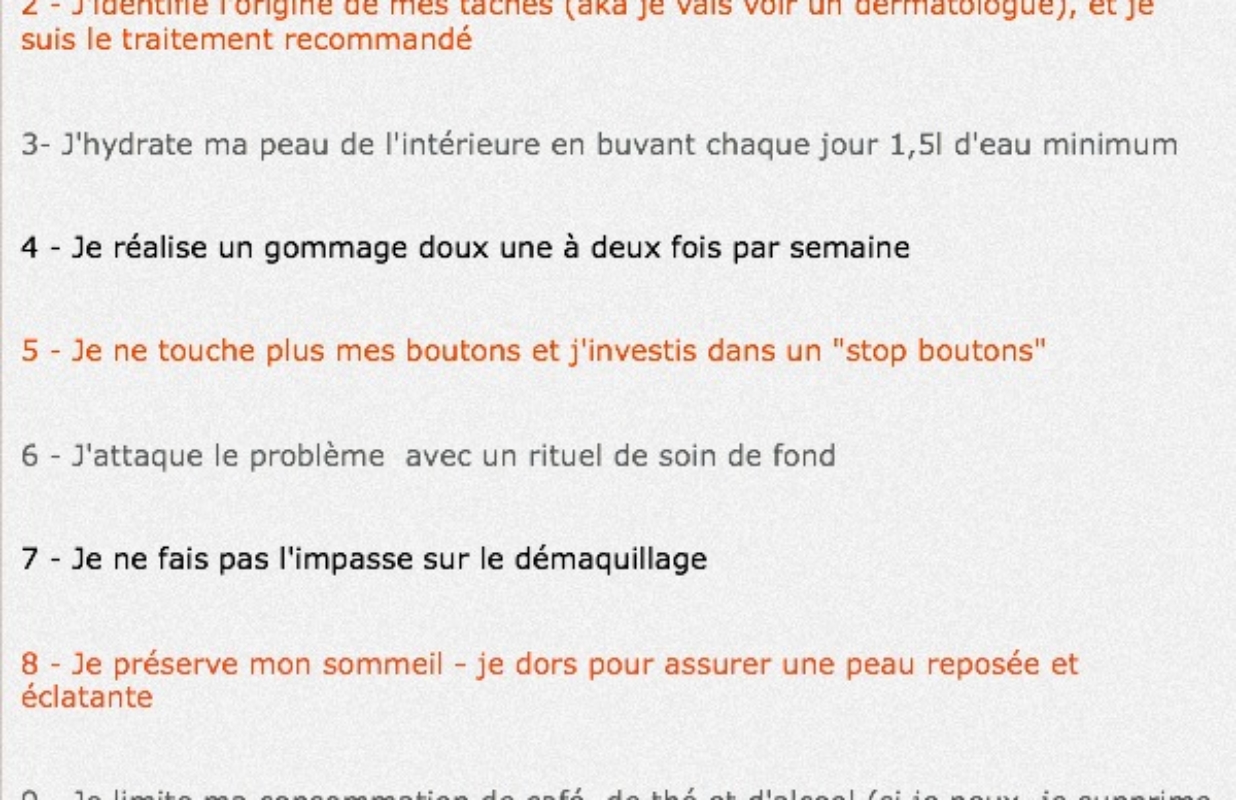 Fiche mémo : 10 conseils pour avoir un teint éclatant et sans taches ! (sans recos de marques)