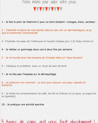 Fiche mémo : 10 conseils pour avoir un teint éclatant et sans taches ! (sans recos de marques)